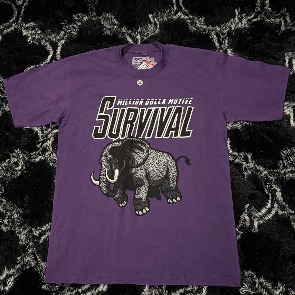 Mens Purple T Shirt Million Dolla Motive Elephant Survival Print Size XL